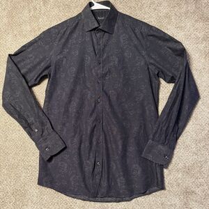 SAND Copenhagen Black Label Mens Long Sleeve Shirt 39 15.5 Tonal Jacquard Rose